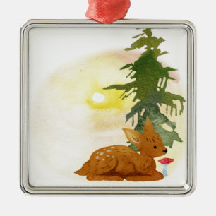 Watercolor Fawn Metal Ornament