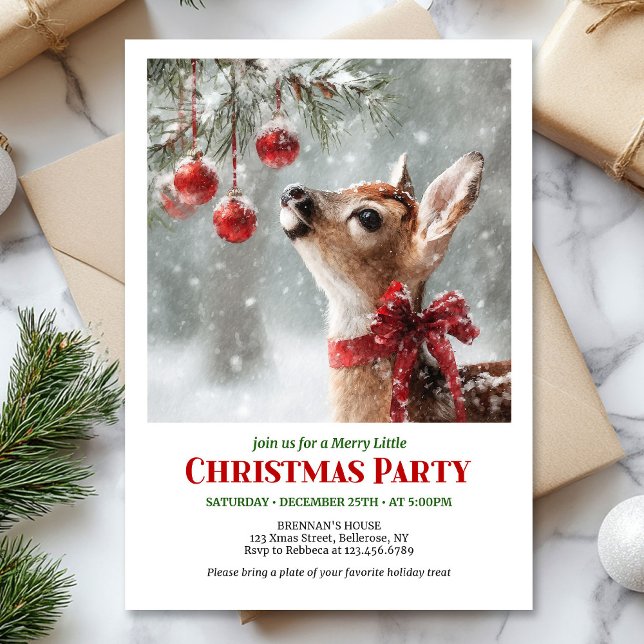 Watercolor fawn snowy forest serene winter Xmas Invitation (Watercolor fawn snowy forest serene winter Christmas invite

)