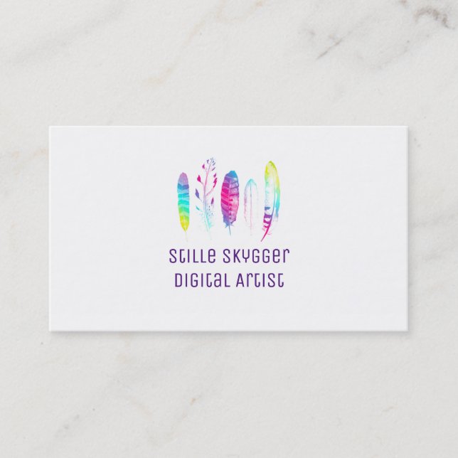 Watercolor Feather Business Card (Front)