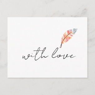 Watercolor Feather Minimalist with love – Soft Art Postcard