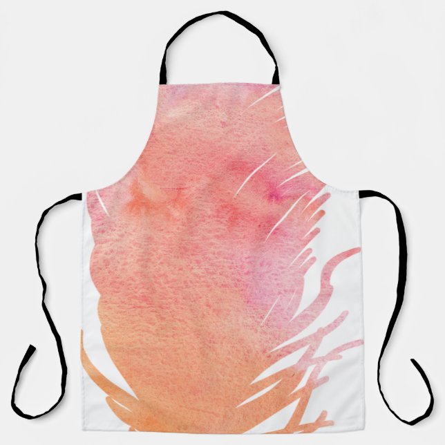 Watercolor feather pink bird boho apron (Front)