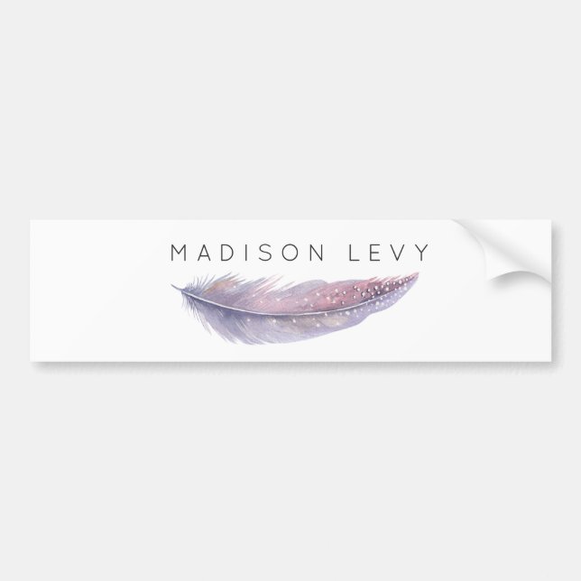 Watercolor Feather Simple Chic Custom Bumper Sticker (Front)