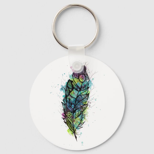 Watercolor Feather Tattoo Keychain (Front)