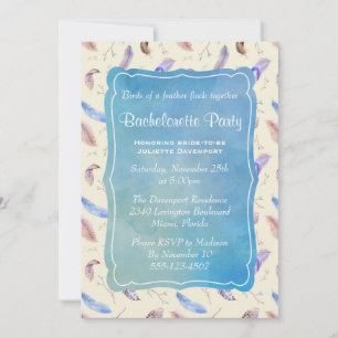 Watercolor Feathers and Leaves bachelorette Party Invitation