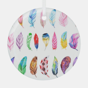 Watercolor Feathers: Beautiful Collection Vintage. Glass Ornament