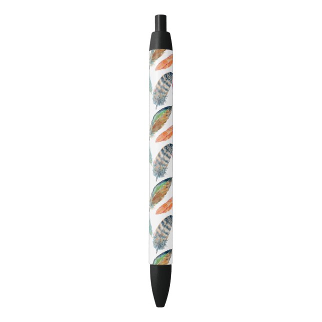 Watercolor Feathers Black Ink Pen (Front Vertical)