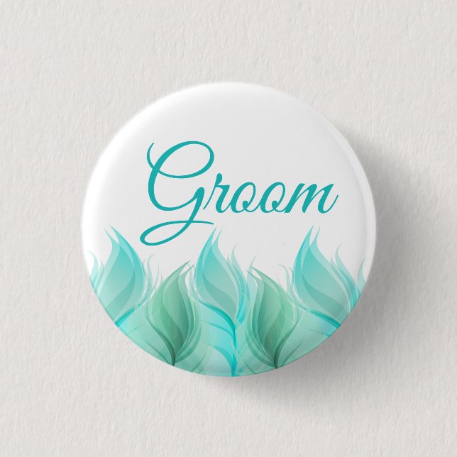 Watercolor Feathers Groom 1 Inch Round Button (Front)