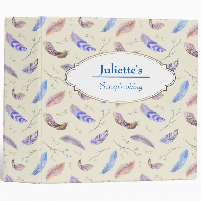 Watercolor Feathers Leaves and Branches Pattern Binder (Front/Spine)