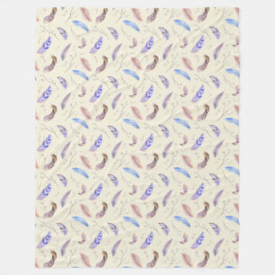 Watercolor Feathers Leaves and Branches Pattern Fleece Blanket
