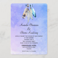 Watercolor Feathers on Bluish Purple Wedding