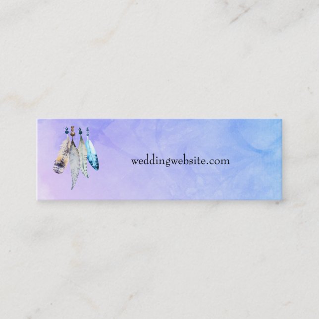 Watercolor Feathers on Purple Background Website Mini Business Card (Front)