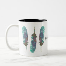 Watercolor Feathers Personalized Coffee Mug