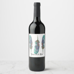 Watercolor Feathers Personalized Wine Bottle Label
