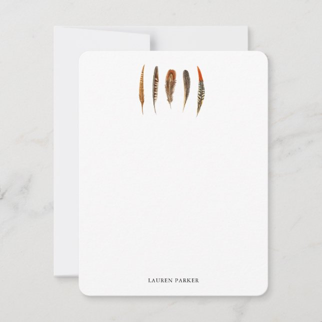Watercolor Feathers Rustic Personalized note cards (Front)