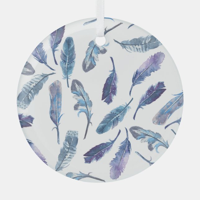 Watercolor feathers: seamless airy pattern. glass ornament (Front)