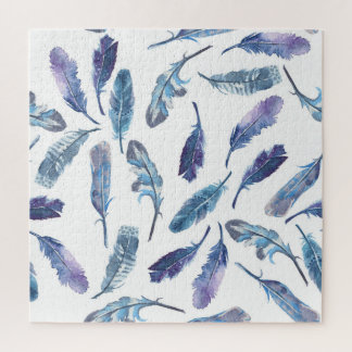 Watercolor feathers: seamless airy pattern. jigsaw puzzle