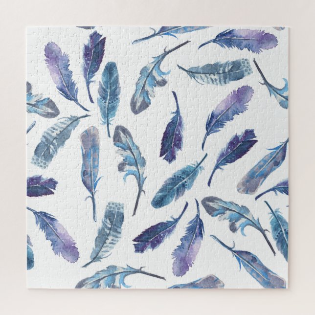 Watercolor feathers: seamless airy pattern. jigsaw puzzle (Vertical)