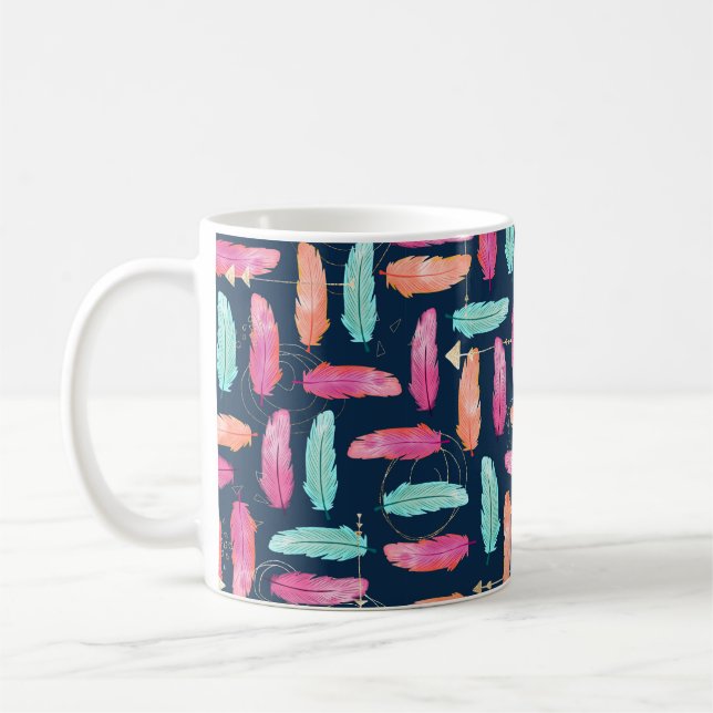 Watercolor feathers seamless boho pattern with fea coffee mug (Left)
