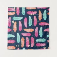 Watercolor feathers seamless boho pattern with fea