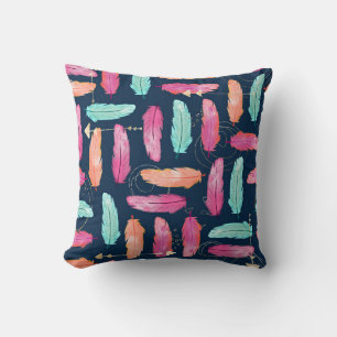 Watercolor feathers seamless boho pattern with fea throw pillow