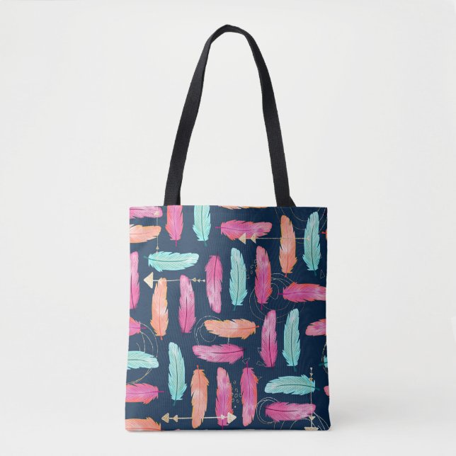 Watercolor feathers seamless boho pattern with fea tote bag (Front)