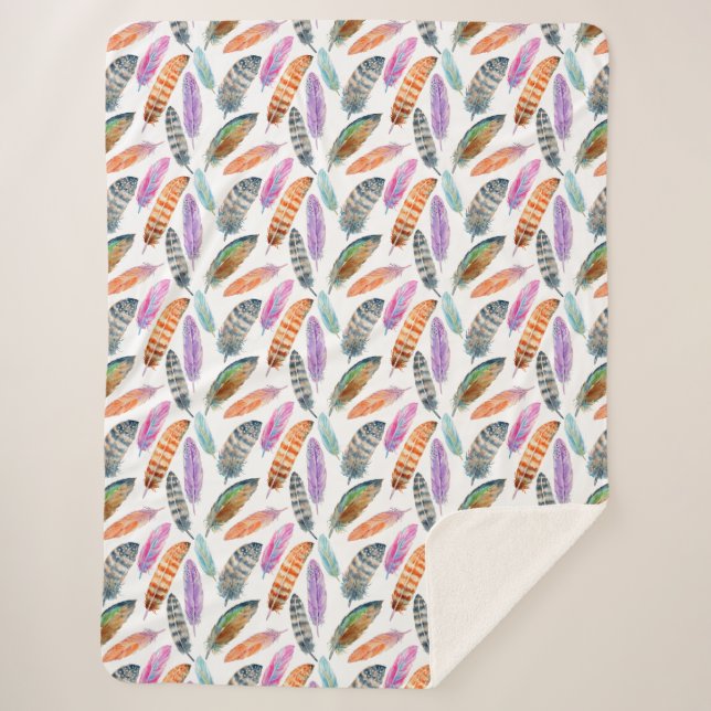 Watercolor Feathers Sherpa Blanket (Front)