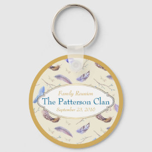 Watercolor Feathers with a Fancy Frame Reunion Keychain