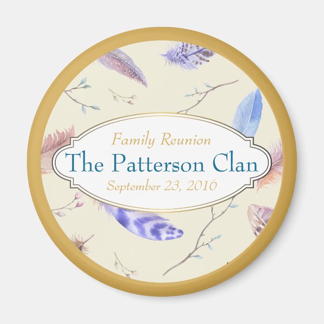 Watercolor Feathers with a Fancy Frame Reunion Magnet (Front)