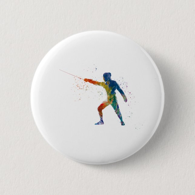 watercolor fencing 2 inch round button (Front)