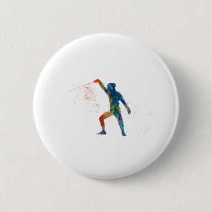 watercolor fencing 2 inch round button