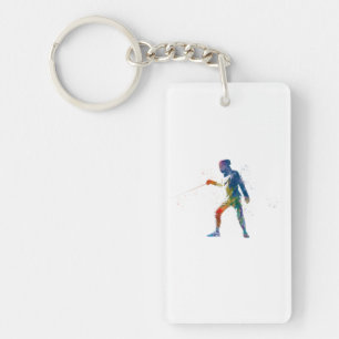 watercolor fencing keychain