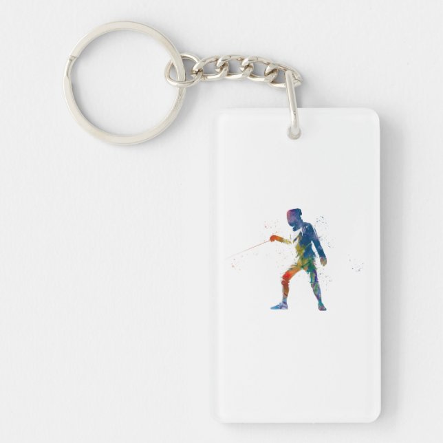 watercolor fencing keychain (Front)