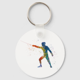 watercolor fencing keychain