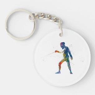 watercolor fencing keychain