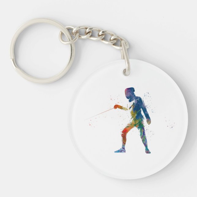 watercolor fencing keychain (Front)