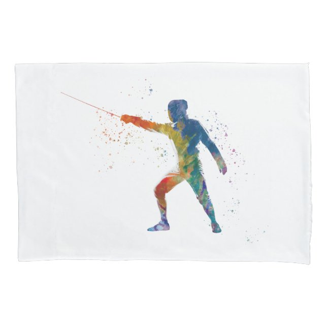watercolor fencing pillowcase (Front-Left)