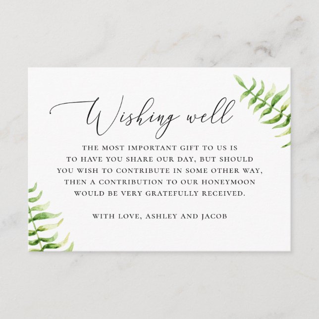 Watercolor fern. Greenery wedding wishing well Enclosure Card (Front)