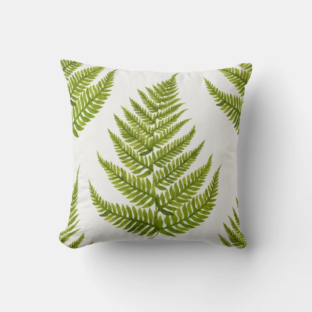 Watercolor Fern Pattern Throw Pillow (Front)