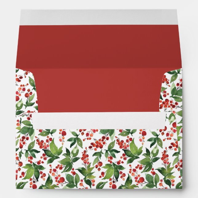 Watercolor Festive Berries and Greenery Christmas Envelope (Back (Bottom))