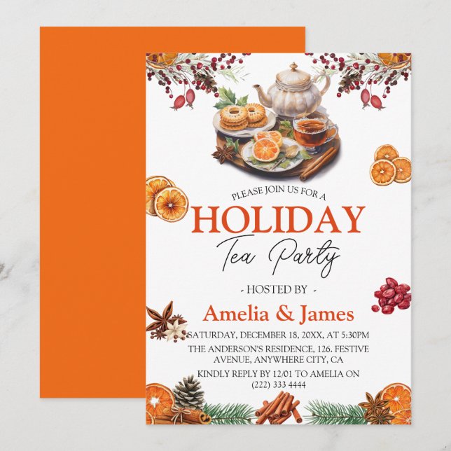 Watercolor Festive Christmas Holiday Tea Party Invitation (Front/Back)