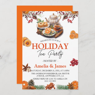 Watercolor Festive Christmas Holiday Tea Party Invitation