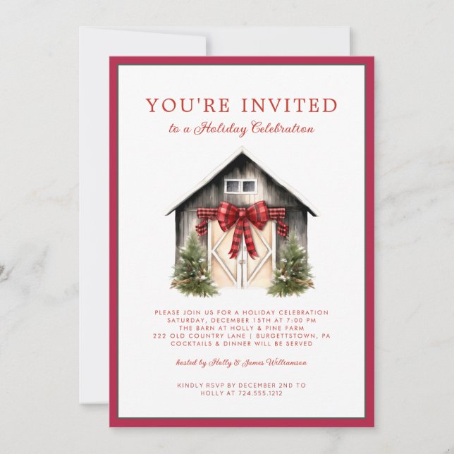 Watercolor Festive Christmas Tree Holiday Party  Invitation (Front)