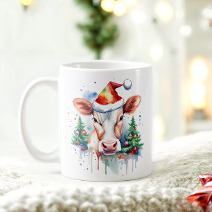 Watercolor Festive Cow Christmas Mug