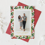 Watercolor Festive Greenery and Winterberry Photo Foil Holiday Card<br><div class="desc">Happy Holidays! Send warm seasonal wishes with our customizable photo holiday card, featuring gold foil accents with a beautiful watercolor design of red winter berries and lush greenery. Personalize with your favourite photo and a custom message to create a unique holiday greeting that’s sure to brighten the season for family...</div>