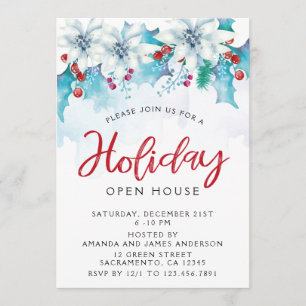 Watercolor Festive Holiday Open House Invitation