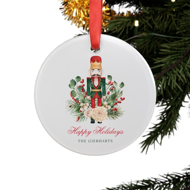 Watercolor Festive Nutcracker Joyeux vacances (Christmas Holidays Nutcracker Acrylic Ornament)