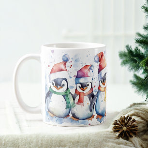 Watercolor Festive Penguins Christmas Mug