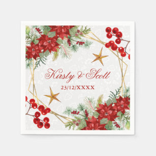 Watercolor Festive Poinsettia Winter Wedding Napkin