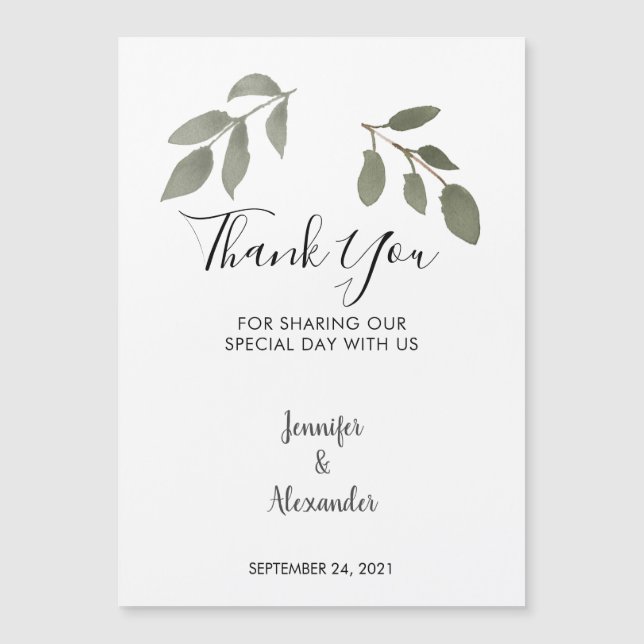 Watercolor feuilles merci carte magnétique Mariage (Devant)