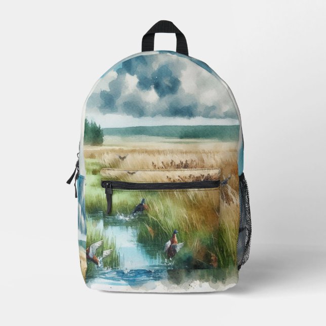 Watercolor Field and Pheasant Hunters Backpack (Front)